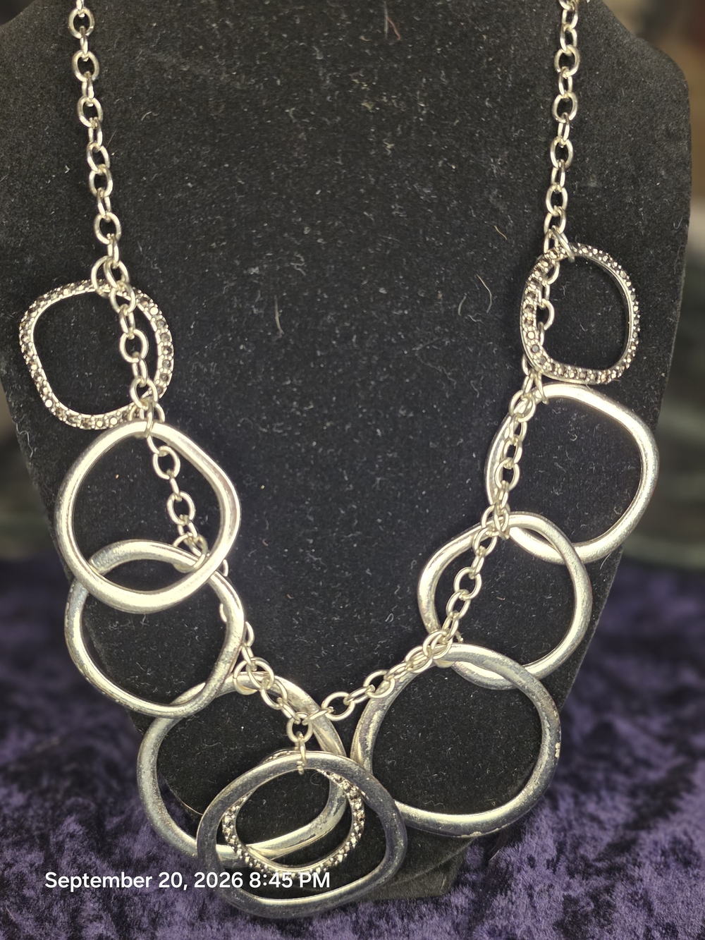 Premier Designs Silver Interlocking Circle Crystal Ring Statement Bib Necklace